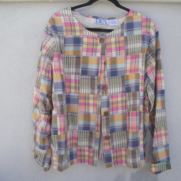 BFA Classics Women's Vintage Plaid Madras Cotton Pink Blue Jacket XL - Picture 1 of 3